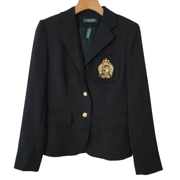 Lauren Ralph Lauren Club Jacket Women's Petite Sz 6 Black Preppy *FLAW* - Picture 1 of 14